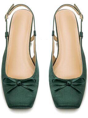 Women's Jasper Slingback Square Toe Bow Knit Ankle Buckle Satin Ballet Flats